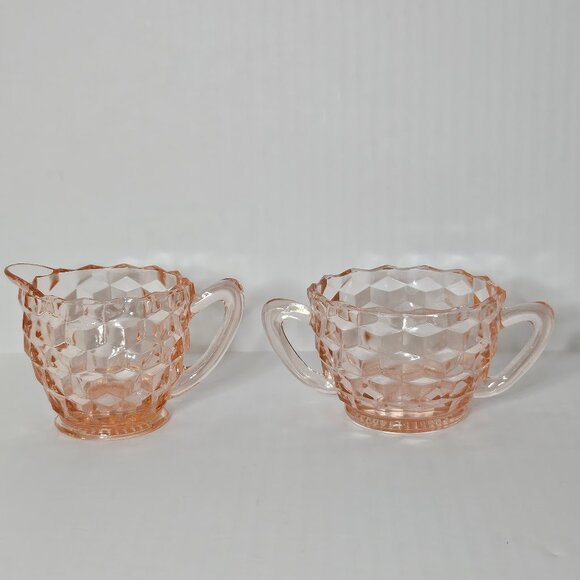 Pink Depression Jeanette Glass Diamond Pattern Sugar and Creamer Set - Picture 2 of 12